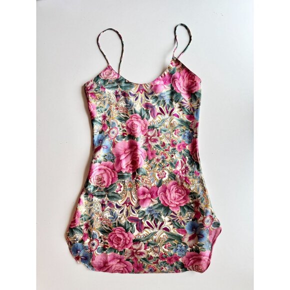 Vintage POTPOURRI Floral Satin Scoop Neck Slip Dress, Size S - Picture 5 of 10